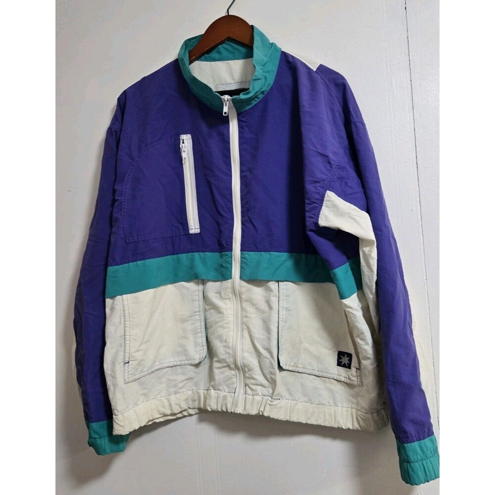 Vintage Starbus‎ Windbreaker Mens XL 90s Green Purple Y2K Retro Zip Up Jacket